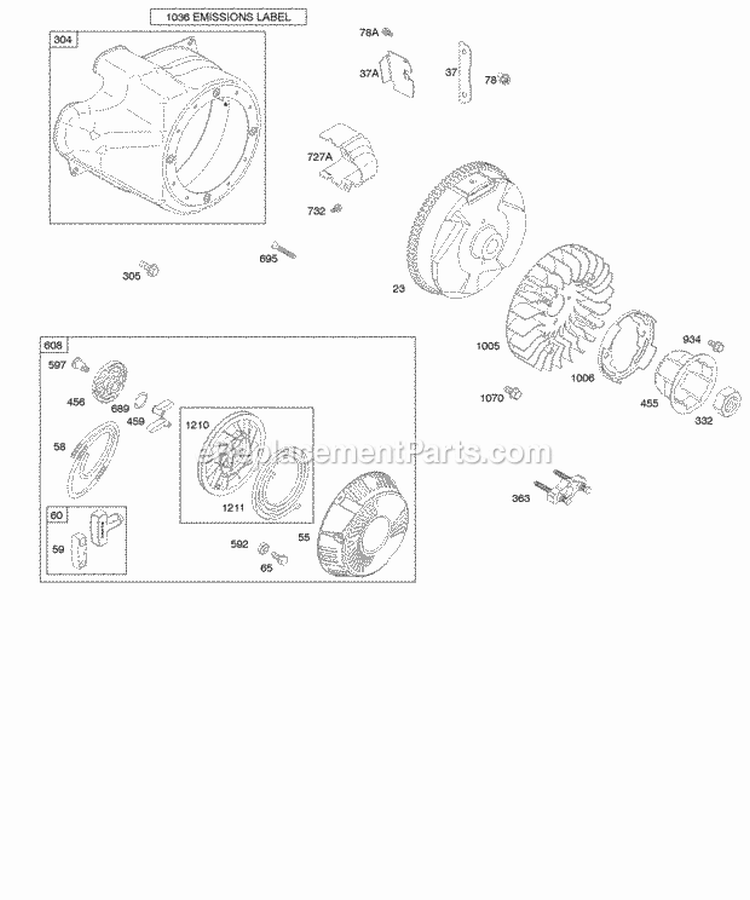 Blower HousingShrouds Flywheel Rewind Starter Diagram and Parts List for 202412-0166-E1  Briggs and Stratton Engine